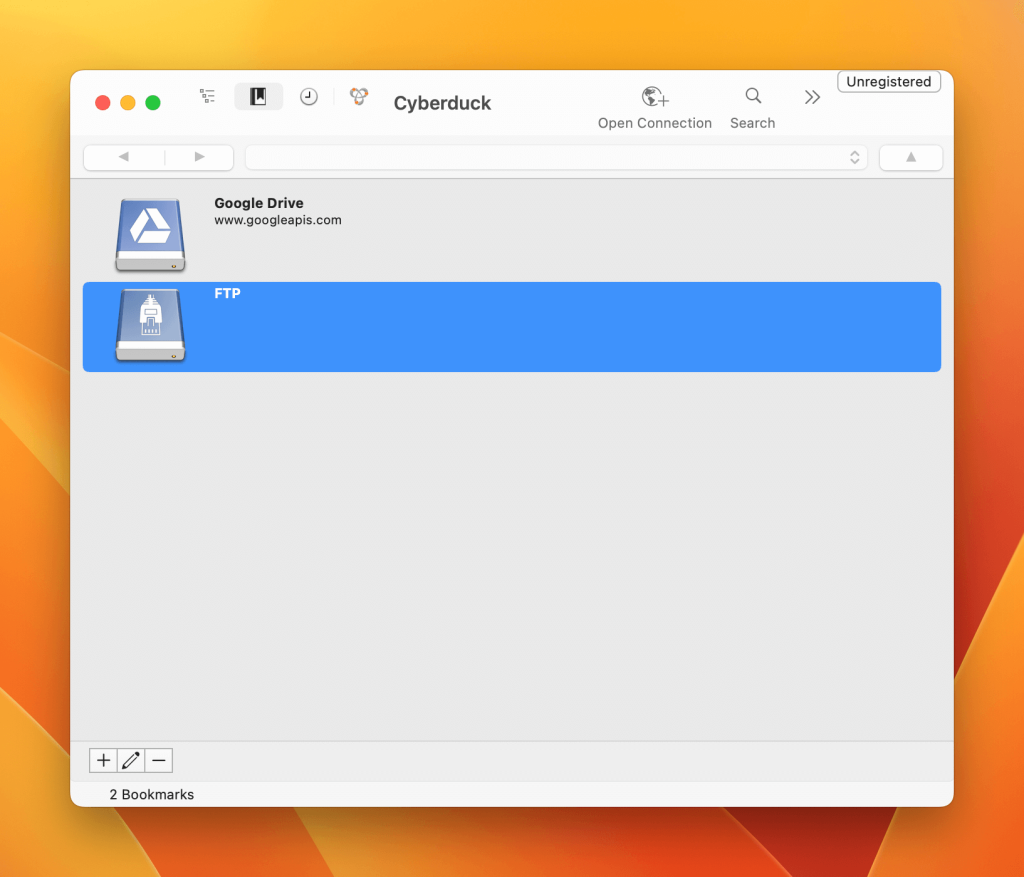 O utilitário Cyberduck foi iniciado