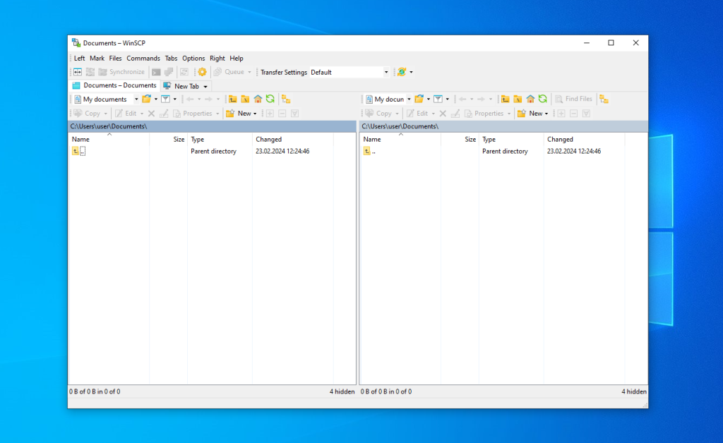 La ventana de la aplicación WinSCP está abierta