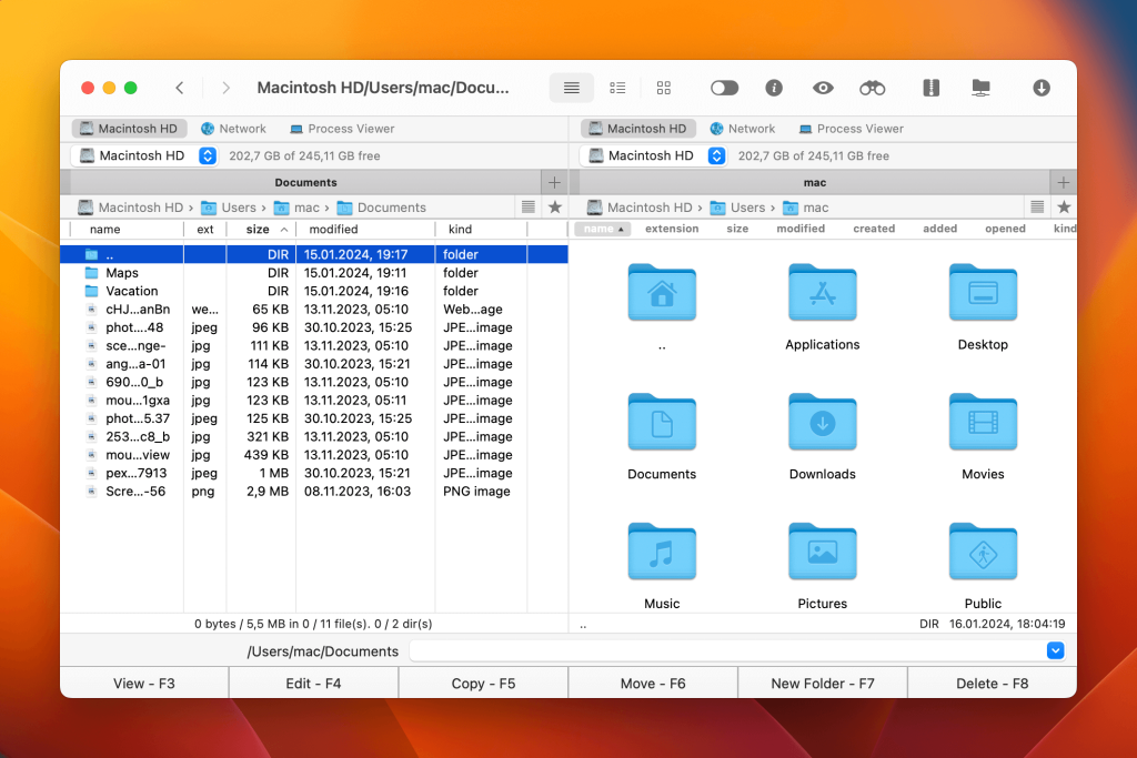 커맨더 원의 GUI 듀얼패인 인터페이스가 시연됩니다.