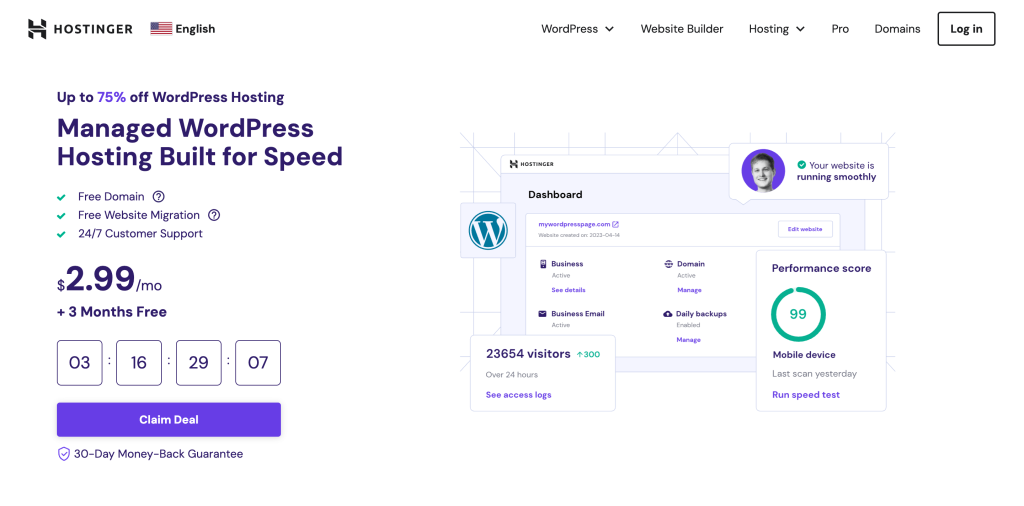 Managed WP hosting page on the Hostinger's website