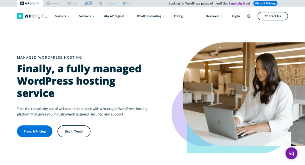 WP Engine's managed WordPress hosting page