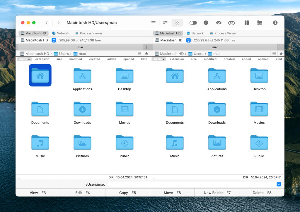 Spójrz na dwupanelowe okno Commander One