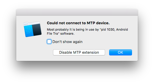 Couldn't connect to MTP device
