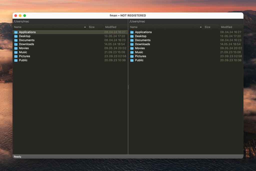 The Fman app's window is opened